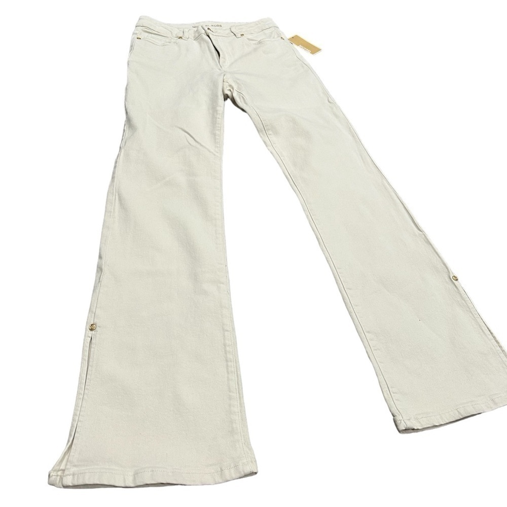 NWT MICHAEL KORS Split-Hem Cropped Flared Jeans / Bone Color / Size 4 - Picture 10 of 16